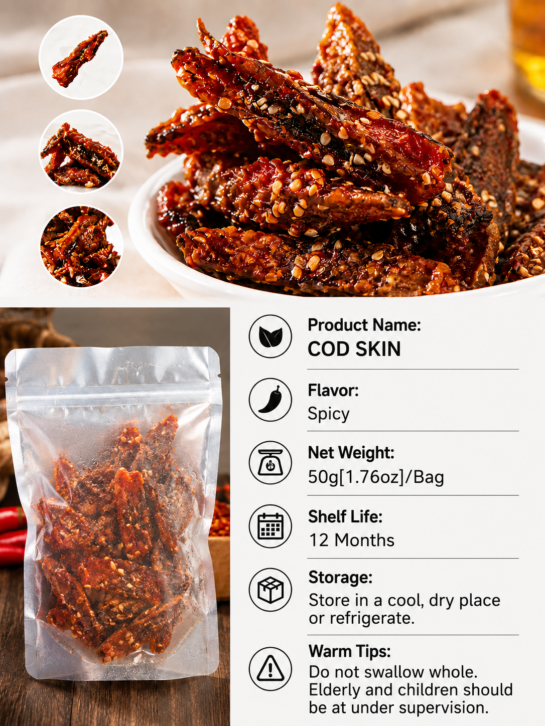 🌶️Premium Crispy Spicy Cod Skin Snack | Crunchy Seafood Chips-Will